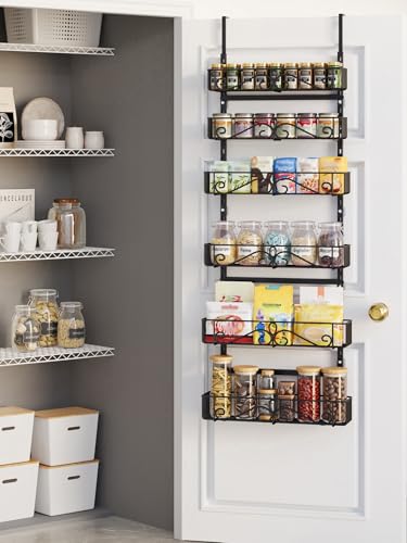 6-Tier Over the Door Pantry Organizer, Pantry Organization And Storage, Hanging Storage Organizer Spice Rack Metal Shelving for Home & Kitchen, Office Laundry Room Bathroom Black - color: BlackS, size: 6-Tier
