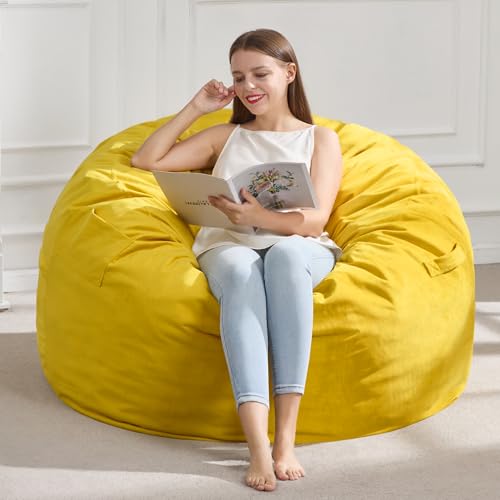 Hobestluk 3FT Bean Bag Chair Giant Bean Bag Chairs for Adults Large Bean Chairs with Removable Cover, Beanbag Chair with Filler, Adult Bean Bag Chairs for Living Room, Bedroom - color: Mustard, size: 3FT - 36" x 36" x 22"