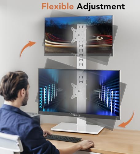 Dual Monitor Stand - Vertical Stack Screen Free-Standing Monitor Riser Fits Two 13 to 34 Inch Screen with Swivel, Tilt, Height Adjustable, Holds One (1) Screen up to 44Lbs HT05W-002 White - color: White