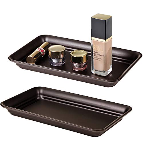 Vintage Farmhouse Decor Metal Vanity Tray(2 Pack),Countertop Guest Hand Towel Storage Organizer Tray Dispenser, Sturdy Holder for Perfume,Cosmetics, Jewelry, Makeup Bathroom Organizer (Bronze) - color: Bronze, size: 2 Pack (9.9" x 5.9" x 1.1")