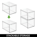mDesign Plastic Stackable Bathroom Storage with Pull Out Bin Organizer Drawer for Cabinet, Vanity, Shelf, Cupboard, Cabinet, or Closet Organization - Lumiere Collection - 8 Pack - Clear - size: 12 x 8 x 8 (Pack of 8)