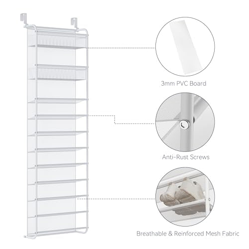 Whitmor 27 Pair Over The Door Shoe Organizer, 11 Tier Hanging Shoe Organizer, Heavy Duty Metal & Mesh Shoe Holder, Hanging Shoe Rack for Closet Organizer & Storage,74.8"L x 21.7"W x 7.5"H, White - color: White, size: Shoe Rack&Organizer