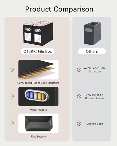 Oterri Cardboard File Organizer Box for Hanging File Folders Letter Size,File Box for Computer Desk,File Cabinet,Working Home,Office,Classroom(Black, Letter Size - 1 Pack) - color: Black, size: Letter Size - 1 Pack