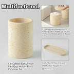 Bathroom Accessories Set, Travertine Stone-Look, 6 PCS Bathroom Accessory Set with Soap Dispenser, Toothbrush Holder, Tumbler, Vanity Tray, Cotton Swab Jars for Countertop (Yellow) - color: Yellow