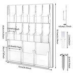 Weysat Acrylic Brochure Holder Wall Mount, Clear Plastic Pamphlet Holder Magazine Display Trifold Flyer Rack Hanging Literature Storage Organizer(3 Magazine Pockets, 12 Pamphlet Pockets) - size: 3 Magazine Pockets, 12 Pamphlet Pockets