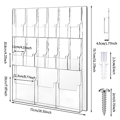 Weysat Acrylic Brochure Holder Wall Mount, Clear Plastic Pamphlet Holder Magazine Display Trifold Flyer Rack Hanging Literature Storage Organizer(3 Magazine Pockets, 12 Pamphlet Pockets) - size: 3 Magazine Pockets, 12 Pamphlet Pockets