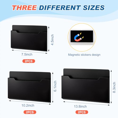 Fuutreo 6 Pcs Magnetic Wall File Organizer Magnetic Wall File Holder Refrigerator Magazine Holder for Mail Letters Paper(Black,Horizontal-3 Mixed Size) - color: Black, size: Horizontal-3 Mixed Size