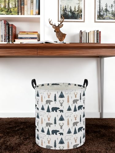 ESSME Kids Laundry Basket,Bear Hamper Collapsible Canvas Waterproof Storage Bin forBoys, Woodland Hamper,Gift Baskets(Bear) - color: Bear