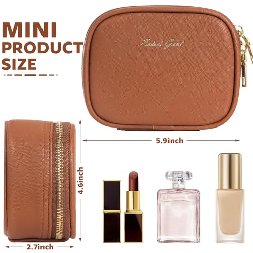 Mini Makeup Bag with Led Mirror, Small Travel Make up Bag 3 Light Modes Adjustable Brightness, for Women Organizer Cosmetic Bag, Portable Travel Train Toiletry Bag, for Pool Parties Work Touch-Ups - color: Brown