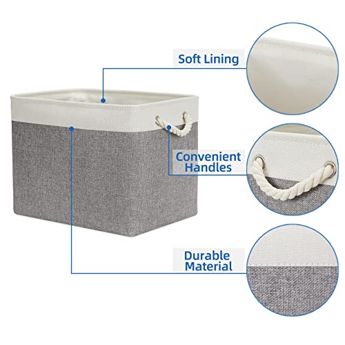 Temary Baskets for Organizing, 2 Pack Storage Baskets Large Fabric Baskets with Handles, Decorative Basket for Gifts Empty for Home (White&Grey,16Lx12Wx12H Inches) - color: Grey&white, size: 16L x 12W x 12H inches (2pcs)