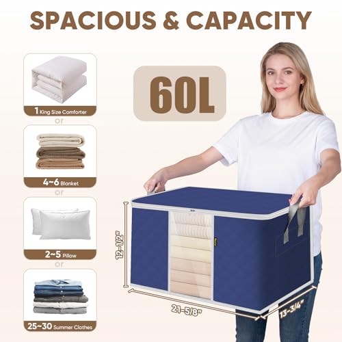 BALEINE 3 Pack Clothes Storage Bags, 16 Gallon Storage Containers with Reinforced Handle, Sturdy Zipper, Closet Organizer for Blanket, Comforter, Pillow, Bedding (Blue, 3 Pack) - color: Blue, size: 3 Pack-16 Gallon
