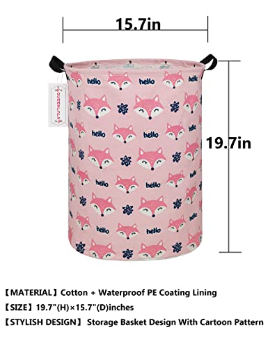 QUEENLALA Large Storage Basket,Laundry Hamper/Bathroom/Home Decor/Collapsible Round Storage Bin,Boys and Girls Hamper/Boxes/Clothing(Round-Pink Fox) - color: Round-Pink Fox