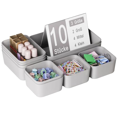 Plastic Drawer Organizers, 10 PCS Drawer Organizer Bins, Bathroom and Vanity Organizer Plastic Tray, Makeup Organizer and Storage for Makeup, Bedroom, Kitchen Gadgets Utensils and Office (Gray) - color: Gray, size: 10pcs