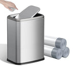 8L/2.1 Gal Small Bathroom Trash Can with Lid, Swing-Top Rectangular Waste Bin, Stainless Steel Garbage Can for Home, Office, Toilet, Bedroom, Living Room (Silver) - color: Silver