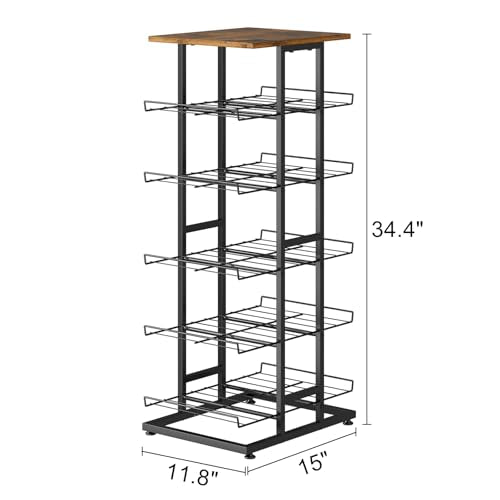 GILLAS 6 Tier with Wooden Top Water Bottle Storage with Wooden Tabletop,Metal Beverage Can Rack,Large Capacity Bottled Rack Water Bottle Holder Stand for Cabinet,Countertop Kitchen,Party,Black - size: 6 Tier With Wooden Top