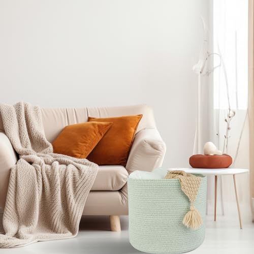 XUANGUO Cotton Rope Baskets For Girls Boys Kids 16”X14” Baby Laundry Basket Nursery Bin Round Woven Basket Organizer For Storage Toys Blankets Shoes Clothes light green - color: light green