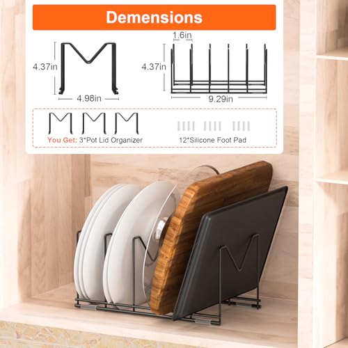 HzTinT 3 Pack Pot Lid Organizer for Cabinet, Stainless Steel Pot Lid Rack with Anti-slip Pad, Lid Holder for Pans Pots, Bakeware, Plates, Cookie Sheets, Trays, Dish, Cutting Boards, Classic Black - color: Black