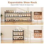Expandable Shoe Rack - 18.5''- 47'' Adjustable Shoe Rack for Closet, 3 Tier Long Shoe Shelf Storage for 18 Pairs Shoe and Boot, Sturdy Metal Shoe Organizer for Entryway, Garage, Black