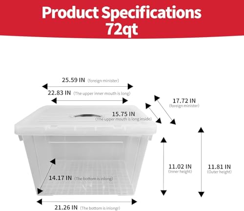 72 QT 4-Pack Heavy-Duty Stackable Clear Storage Bins with Lids - Premium Clear Plastic Organizing Containers for Home, Office, BPA-Free, Pull Handles and Secure Latches - style: 72 QT 4-Pack