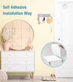 RELBRO Key Holder Wall Mount, Small Metal Self Adhesive Key Rack with 3 Hooks, 2 Installation Options, Silver - color: Silver