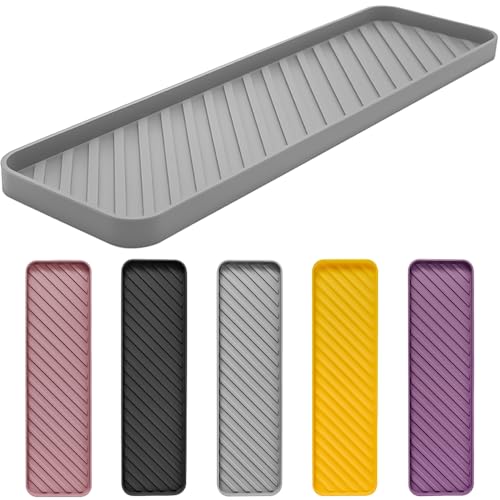 Silicone Organizer Tray for Kitchen Sinks and Bathrooms. Dishwasher-Safe, Non-Slip Countertop Tray, Bathroom Drawer Organizer Trays. Perfect for Makeup & Trinkets (Gray L 1PC) - color: Gray L 1pc