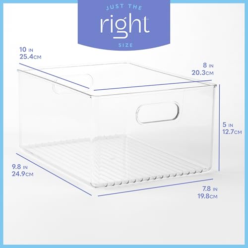 Plastic Food Storage 2 Pack Clear Container Bin with Handles for Organizing Kitchen, Pantry, Refrigerator, Freezer, Pantry, Cabinet, Closet, Bathroom 10”x8”x5” - size: 10x8x5