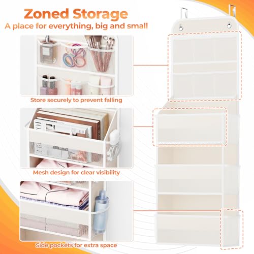 SpaceHacks 5-Tier Over the Door Organizer with Mesh Pockets, Baby Nursery Storage for Closet, Bathroom and Bedroom, Adjustable Hanging Closet Organizer for Cosmetics, Books and Essentials (Beige) - color: Beige, size: 5-Tier