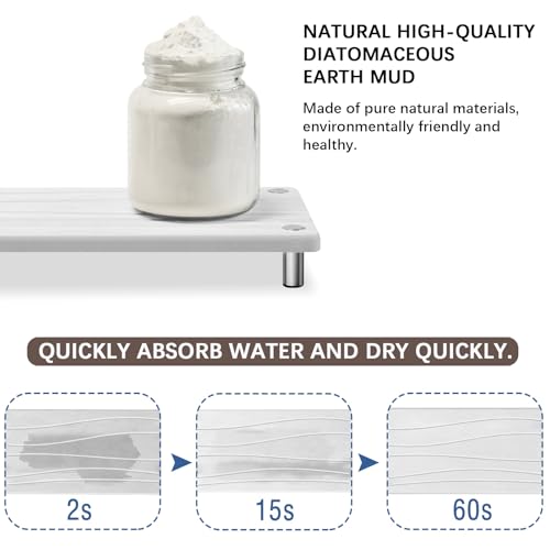 Quick Dry Sink Caddy Kitchen Sink Organizer, Water Absorbing Stone Tray for Sink, Stone Drying Tray, Diatomite Faucet Mat & Protector, Dispenser Sponge Holder, Stone Soap Tray for Bathroom Counter - color: White Metal Foot Wave Large