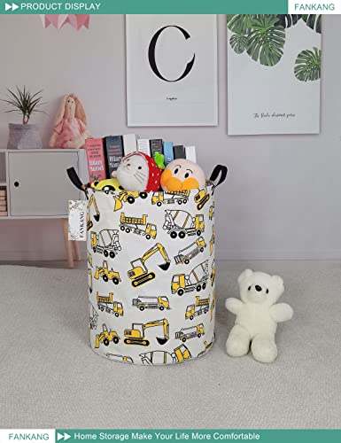 FANKANG Storage Basket, Nursery Hamper Canvas Laundry Basket Foldable with Waterproof PE Coating Large Storage Baskets for Kids Boys and Girls, Office, Bedroom, Clothes,Toys（excavator） - color: excavator