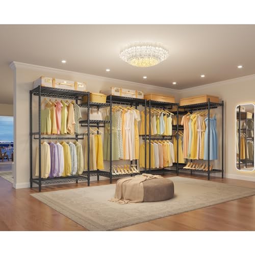 VIPEK L6 Heavy Duty Clothes Rack L Shape Clothing Rack 5-Tier Wire Garment Rack Freestanding Closet with 7 Adjustable Shelves & 4 Hanging Rods, 42.1" L x 42.1" W x 76.4" H, Max Load 850LBS, Black - color: Black, size: Small