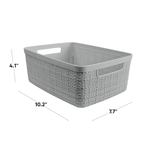 Curver Set of 8 Small 4.5L Jute Decorative Plastic Organization and Storage Baskets - Perfect Bins for Home Office, Closet Shelves, Kitchen Pantry and All Bedroom Essentials, Grey - color: Grey, size: Small 4.5L