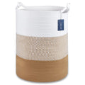 COMSE Extra Large Blanket Basket, Tall Woven Storage Basket, Nursery Hamper, 15.7”x 21.7”, Cotton Rope Laundry Hamper for Toys Clothes Towels, White/Camel - color: White & Camel Mix