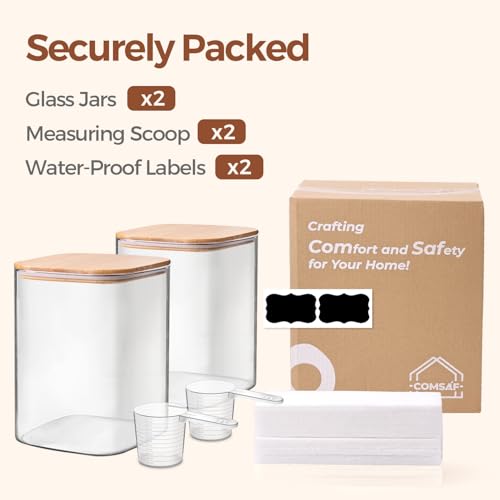 ComSaf 3.6 Qt Glass Food Storage Containers Set of 2, Large Storage Containers with Lids, Square Glass Jars with Lids, for Flour and Sugar, Cereal, Rice, Pasta, Oats, Coffee Beans - color: 3.6Qt-Square-2 Pack