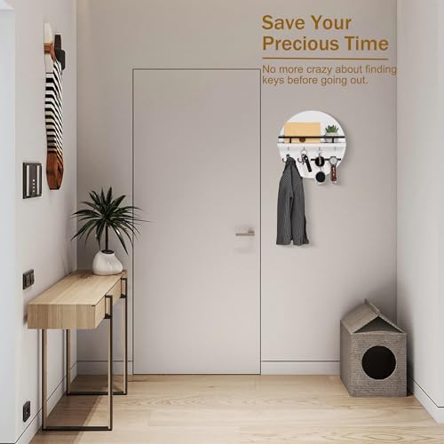 dreampossible Key Holder for Wall Decorative with Shelf and Hooks, Mail Organizer Wall Mount with Sunglasses Holder, Circular Design Entryway Key Rack Hanger, Rustic Home Decor for Mudroom - color: White&Black