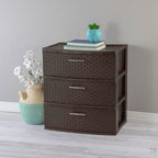 Sterilite Wide 3 Drawer Weave Tower Home Plastic Organizer with Handles, Espresso - Tall Vertical Storage Unit for Bedroom, Closet, Bathroom, Dorm Room, and Office Organization - size: 1 Pack