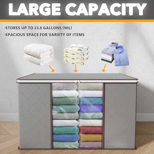 SpaceAid 6 Pack 90L Clothing Storage Bags, Heavy Duty Closet Storage Bins, Extra Large Moving bags, Storage Containers for Clothes, Blankets, Comforters, and Pillows - Gray - color: Gray, size: 6 Pack