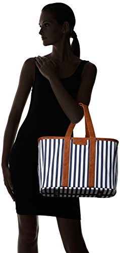 CleverMade Collapsible LUXE Tote - Reusable Grocery Shopping Storage Bag Organizer w/Handles Reinforced Bottom - color: Navy Stripe