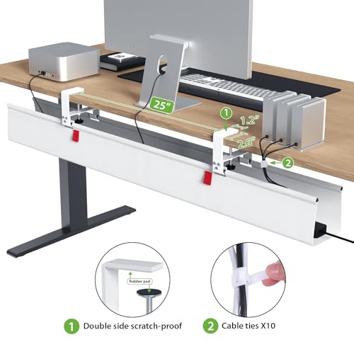 KEEGH Extra Large 48" Under Desk Cable Management Tray - Under Desk Cord Management - Clamp/Screw Mount - Support Upto 70lbs - Fabric Wire Management - Cable Raceways Cord Hider for Office/Home, White - color: White, size: Extra Large (48 Inch)