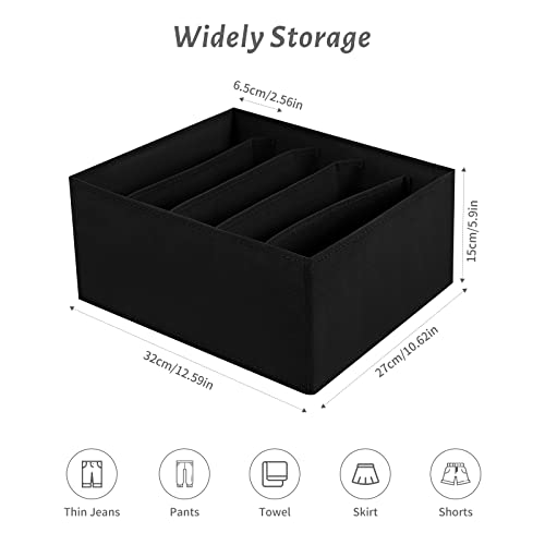 Jeans Drawer Organizers for Clothing, 5 Compartment Wardrobe Storage Box, Washable Clothes Organizer for Folded Clothes, Jeans, Pants, Leggings, t-shirts(Black) - color: Black