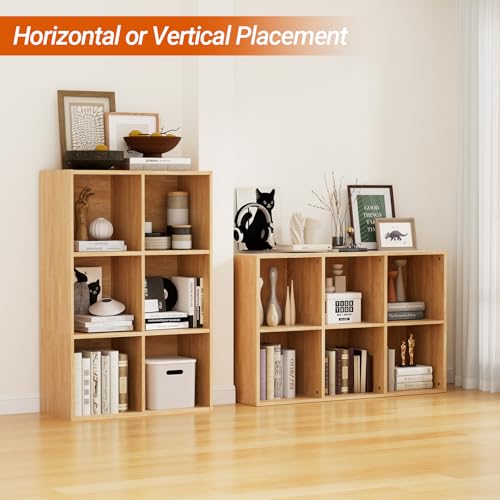 Wooden 6 Cube Storage Organizer with Closed Back Panel, Modern Open Cube Storage Shelf Bookshelf with Compartments, Cube Shelf Organizer for Living Room, Bedroom, Study Room (Wood Color) - color: Wood Color
