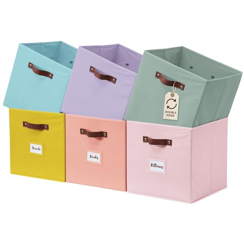 DECOMOMO Storage Bins, Cube Storage Bin with Labels, Fabric Storage Cubes for Shelves (10.5" x 11" / 6pcs, Rainbow) - color: Rainbow, size: Cube 11" / 6pcs