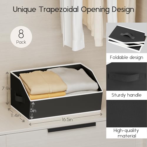 Homsorout Large Closet Organizers and Storage Bins - 8 Pack Trapezoid Storage Baskets for Shelves, Foldable Fabric Baskets with Handles Ideal for Closet, Basket, Wardrobe and Shelf Storage, Black - color: Black, size: 8 Pack