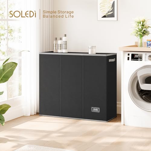 SOLEDI 180L Laundry Hamper 3 Section, Extra Large Laundry Hamper with Lid, Dirty Clothes Hamper with Sturdy Handle, Large Laundry Basket Organizer for Laundry Room, Bedroom, Hampers for Laundry - color: Black, size: 180L