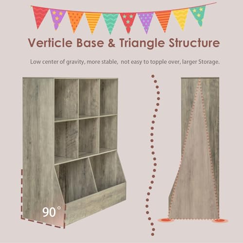 DINZI LVJ Toy Storage Organizer, Kids Bookshelf, Wood Toy Storage Cabinet, 3-Tier 8 Cubby Children Bookcase, 39.4" L Toddler Book Shelf for Playroom, Living Room, Nursery, Hallway, School, Gray Wash - color: Gray Wash, size: 3-Tier 39.4"