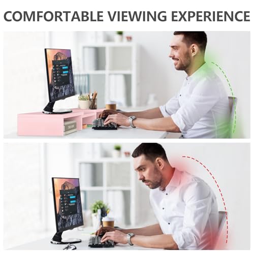 TAVR Dual Monitor Stand Riser, Computer Monitor Stands for 2 Monitors, Extra Long Multifunctional Desktop Organizer Riser for Computer, Laptop, PC, Printer, TV, Max 43.3" Length, Pink - color: Pink