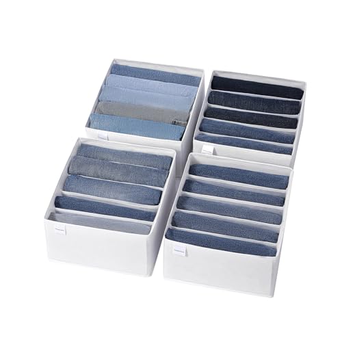 4 Packs Jeans Drawer Organizers for Clothing,5 Grids Compartment Wardrobe clothes organizer,Fabric Washable Closet Organizers and Storage Bins for Jeans,Pants,Bra,Legging,t-shirt-White - color: White