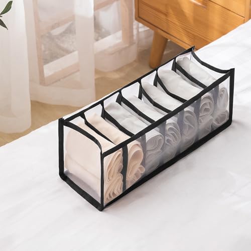 7-Compartment Underwear Storage Box, Foldable Closet Organizer for Bras, Socks, and Accessories, Space-Saving Design, Black - color: Black1, size: 1.7X1.7X5.7inch