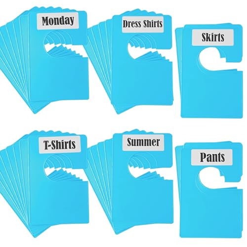 32 Pack White Clothing Rack Size Dividers Plus 75 Labels (1 Inch) and 30 Large Blank Labels, Large Rectangular Clothing Closet Dividers (Blue) - color: Blue, size: 32 PACK