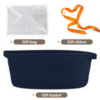 Pro Goleem Small Woven Basket with Gift Bags and Ribbons Durable Baskets for Gifts Empty Small Rope Basket for Storage 12"X 8" X 5" Baby Toy Baskets with Handles, Navy Blue - color: navy blue