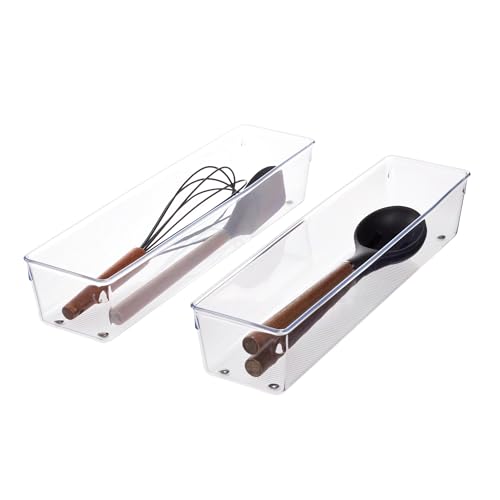 iDesign Recycled Plastic Drawer Organizer, Set of 2, The Linus Collection – 4" x 16" x 3", Clear Bins - size: 4 x 16 x 3, style: Pack of 2